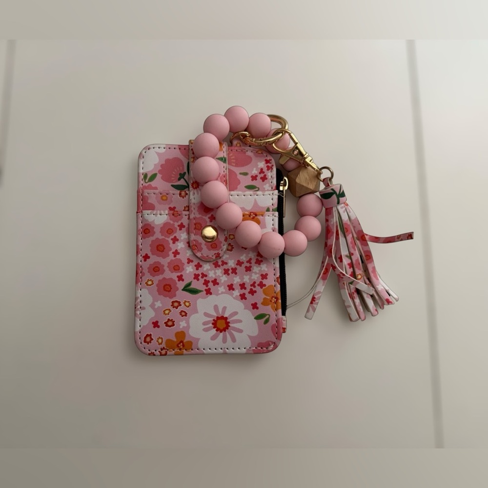 Floral Wristlet Card Holder with Beaded Keychain